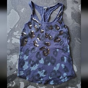 Express Black Blue Sequin Animal Print Racerback Tank